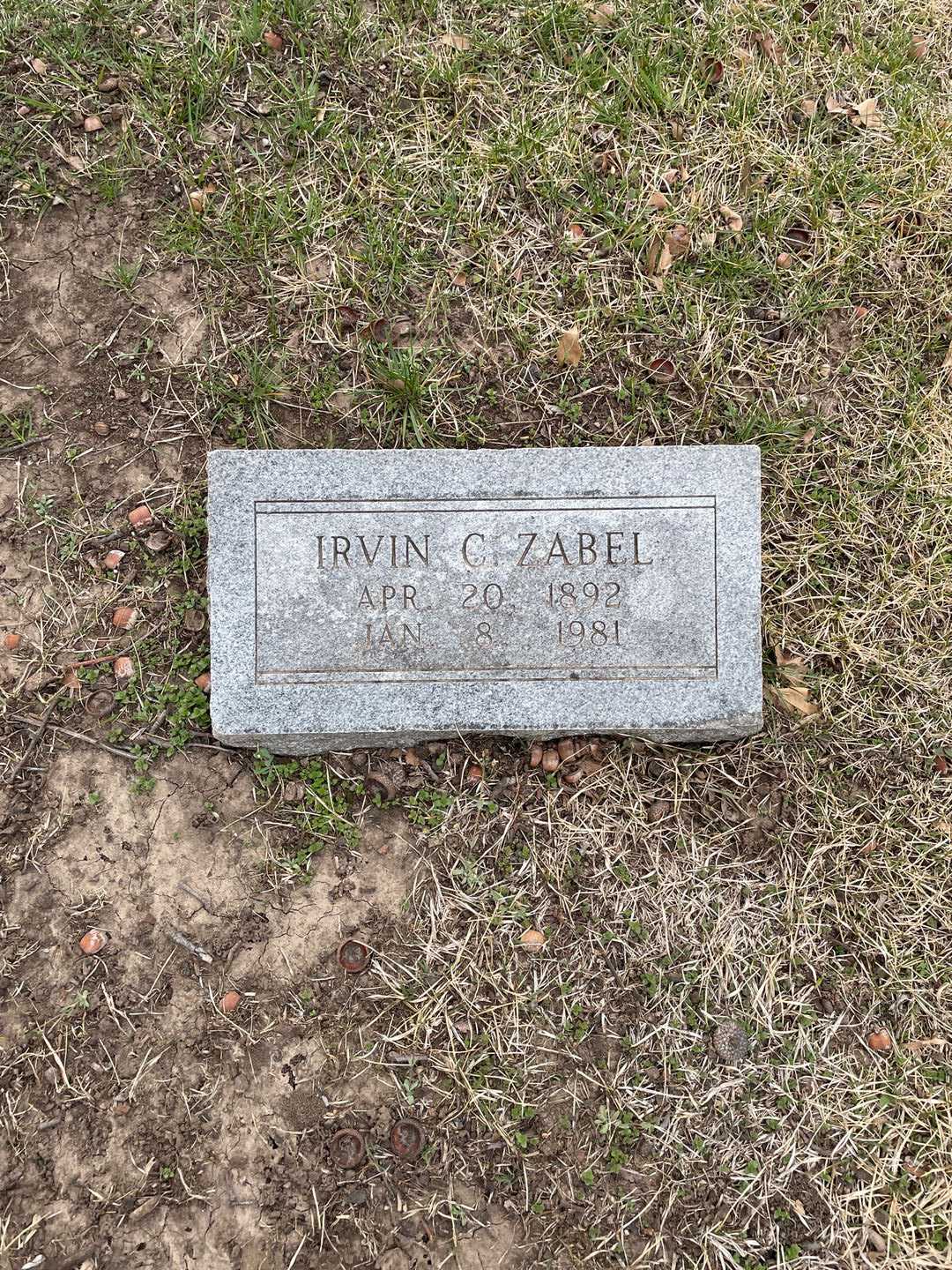 Irvin C. Zabel's grave. Photo 1